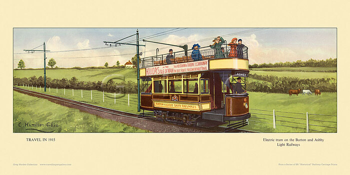 1915 Electric tram on Burton and Ashby Light Railway by Cuthbert Hamilton-Ellis