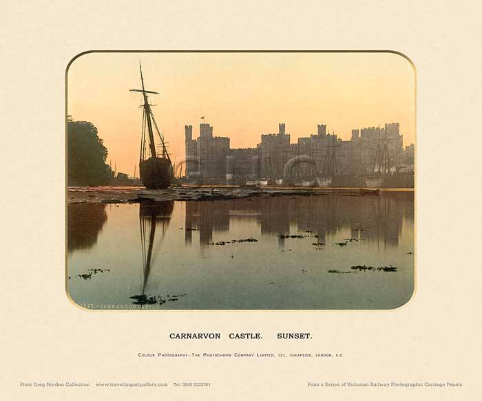 Caernarvon Castle, Sunset  - Photochrom (various railways)