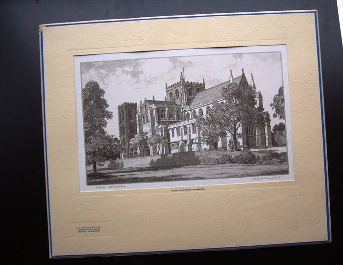 RIPON CATHEDRAL, YORKSHIRE, Original mounted print by Leonard Squirrell