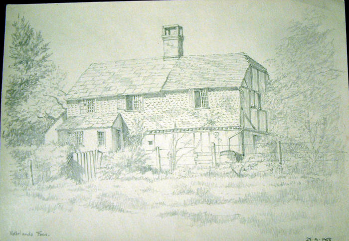 WATERLANDS FARM. Original fine pencil drawing by R H Eason for illustration 1958