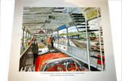 Future Channel Tunnel car ferry train. Orig Whitbread Print by David Knight.