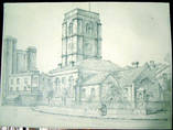 CHELSEA OLD CHURCH. Original fine pencil drawing by R H Eason for illustration
