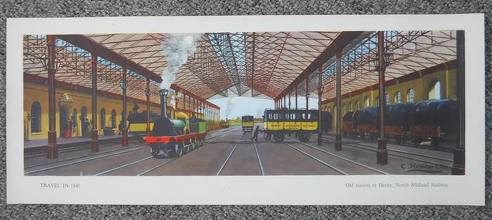 Original Railway Carriage Print TRAVEL IN 1840 OLD STATION DERBY Hamilton Ellis