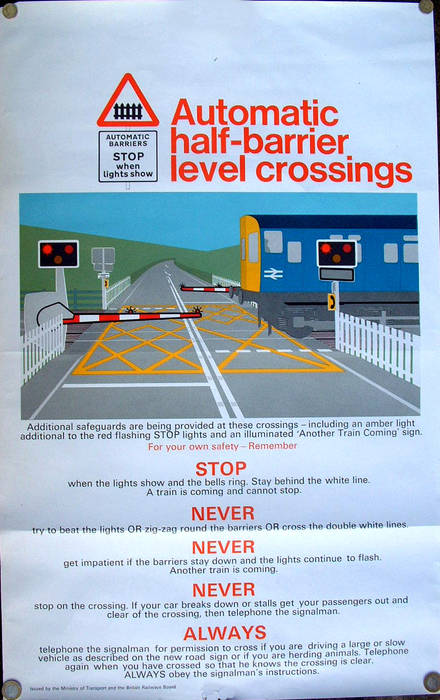 ORIGINAL BRITISH RAIL POSTER LEVEL CROSSING & ELECTRIC UNIT EMU