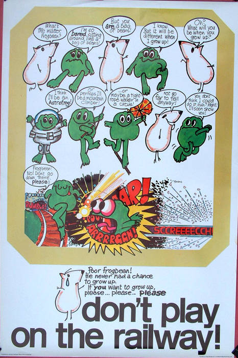 ORIGINAL BR ART SAFETY POSTER DONT PLAY ON RAILWAY FROGBEAN