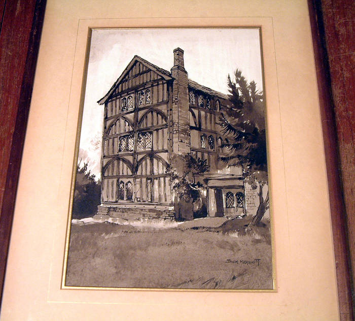 QUEEN ELIZABETH HUNTING LODGE, CHINGFORD. Sepia tone & Ink by Jack Merriott