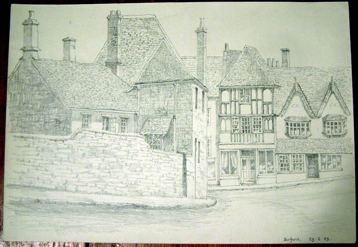 BURFORD. Original fine pencil drawing by R H Eason for illustration 1959