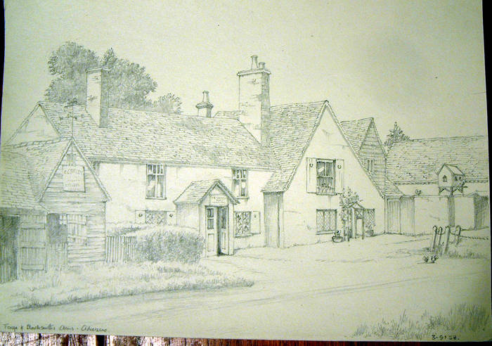 FORGE & BLACKSMITHS, ADVERSANE. Original fine pencil drawing by R H Eason 1958