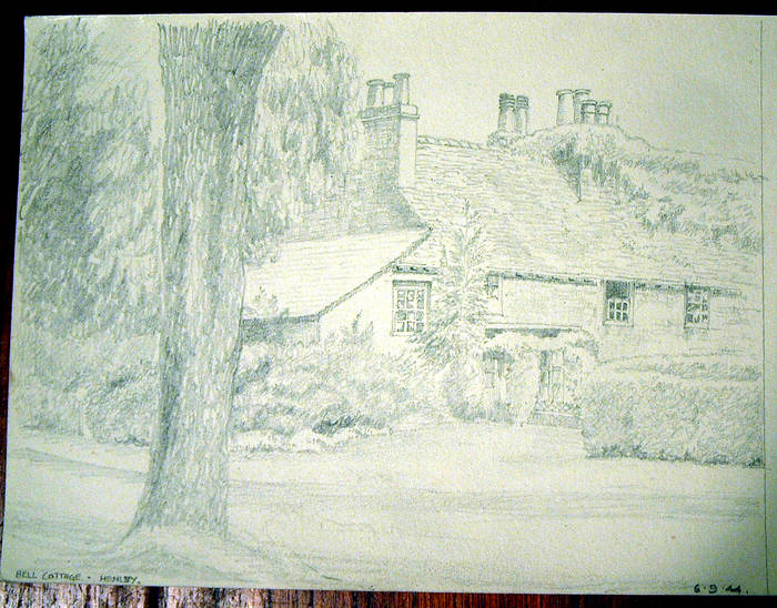 HENLEY, BELL COTTAGE. Original fine pencil drawing by R H Eason for illustration