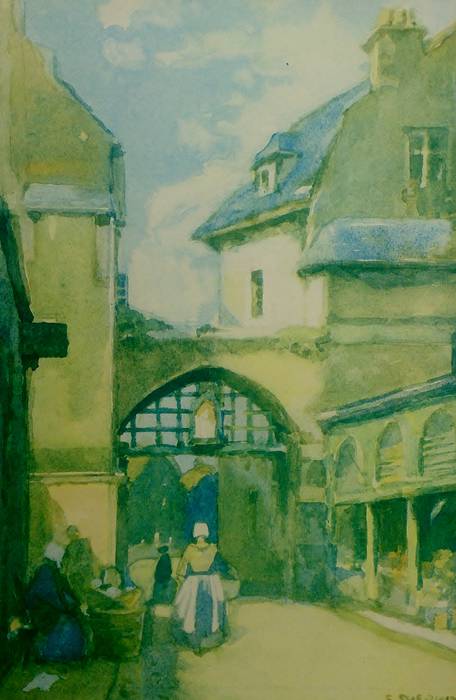 A MARKET GATEWAY IN BRITTANY by FRANK SHERWIN. Original Mounted Print