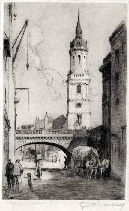 ST MAGNUS CHURCH NR LONDON BRIDGE. ORIGINAL ETCHING  by CYRIL H BARRAUD