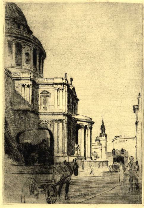 ST PAUL'S CATHEDRAL, LONDON. ORIGINAL ETCHING  by CYRIL H BARRAUD