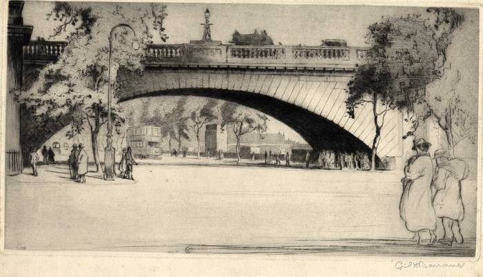 EMBANKMENT, LONDON. ORIGINAL ETCHING  by CYRIL H BARRAUD