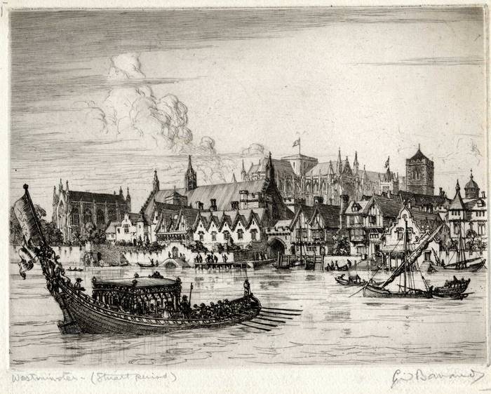 WESTMINSTER (STUART PERIOD). ORIGINAL ETCHING by CYRIL H BARRAUD
