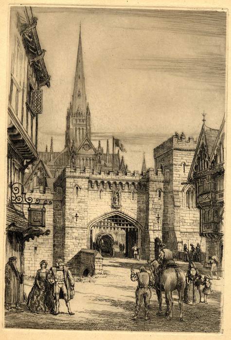 OLD ST PAULS CATHEDRAL FROM CITY WALL, ORIGINAL ETCHING by CYRIL H BARRAUD