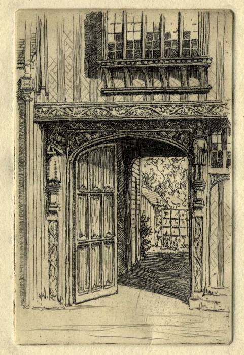 TUDOR GATEWAY. ORIGINAL ETCHING by CYRIL H BARRAUD