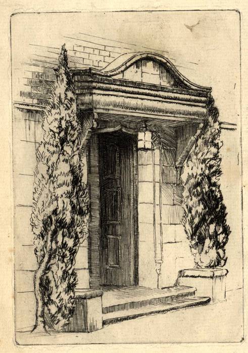 ORNATE DOORWAY. ORIGINAL ETCHING by CYRIL H BARRAUD