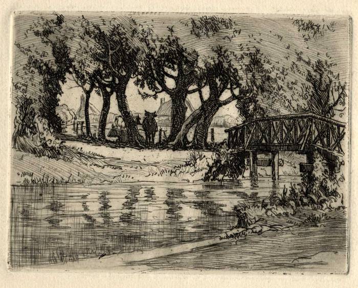 BRIDGE NEAR COGGESHALL. ORIGINAL ETCHING by CYRIL H BARRAUD