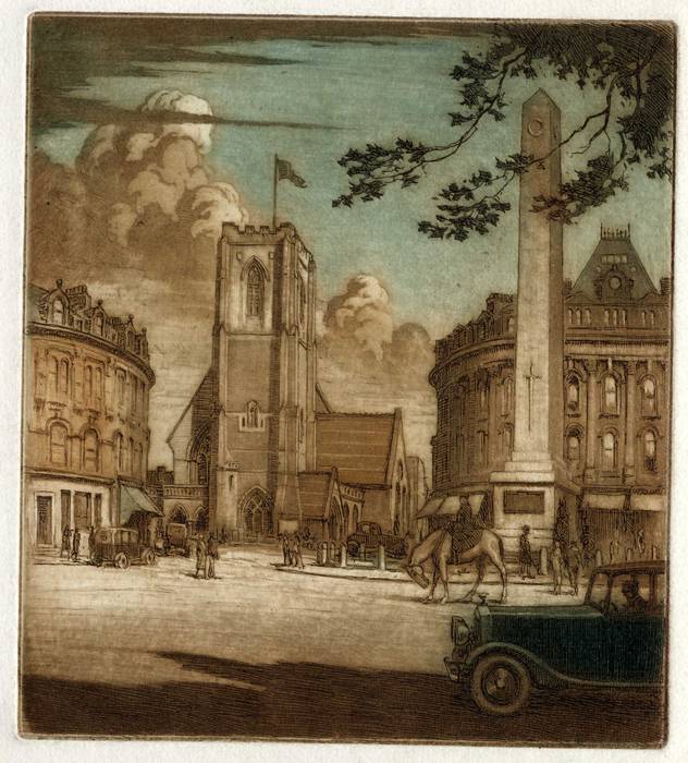 LONDON CHURCH & MEMORIAL. ORIGINAL ETCHING by CYRIL H BARRAUD