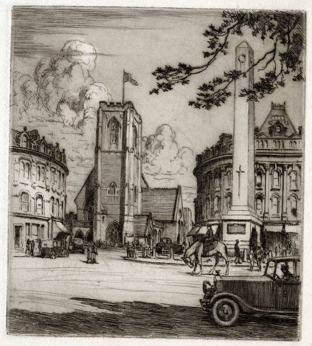 LONDON CHURCH & MEMORIAL. ORIGINAL ETCHING by CYRIL H BARRAUD