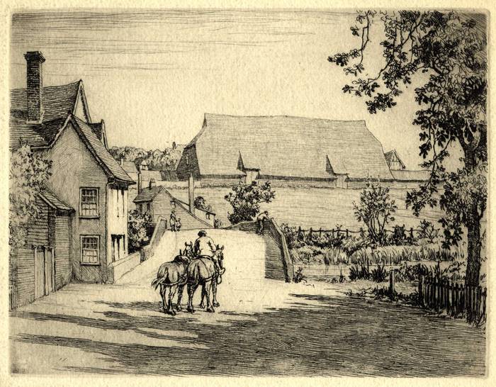 COGGESHALL, ESSEX. ORIGINAL ETCHING by CYRIL H BARRAUD