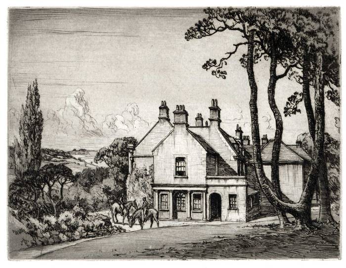 THE FOLLY. A PITMAN RESIDENCE? ORIGINAL ETCHING by CYRIL H BARRAUD