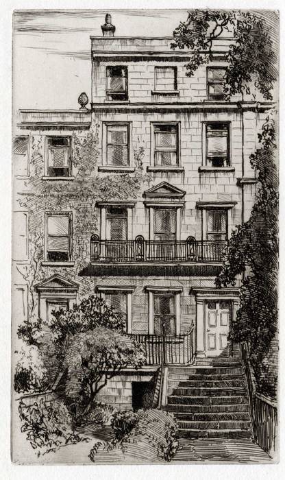 5 NELSON PLACE, BATH. REAR VIEW. ORIGINAL ETCHING by CYRIL H BARRAUD