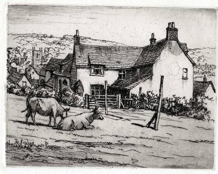 TROWBRIDGE? ORIGINAL ETCHING by CYRIL H BARRAUD