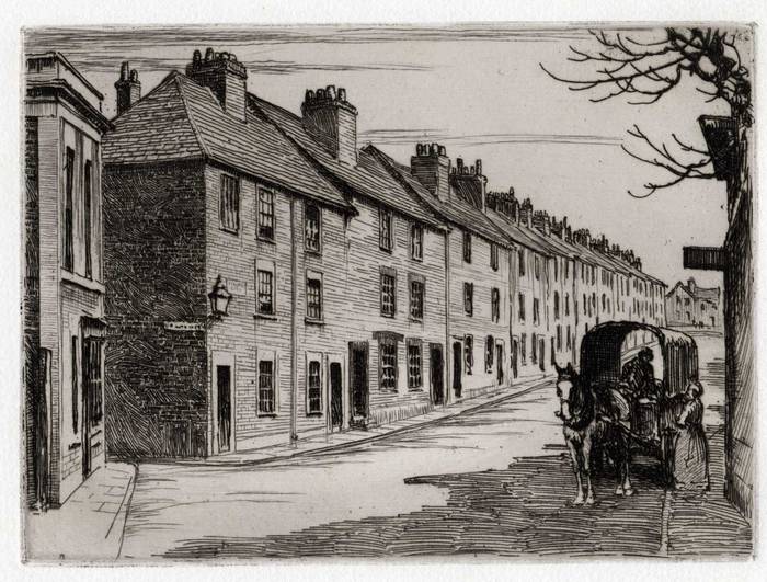 TIMBRELL STREET, TROWBRIDGE. ORIGINAL ETCHING by CYRIL H BARRAUD