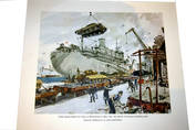 Tanks loaded at Birkenhead, 1941. Orig Whitbread print by David Knight 1965