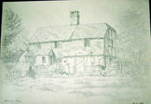 WATERLANDS FARM. Original fine pencil drawing by R H Eason for illustration 1958