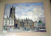 CIRENCESTER TOWN CENTRE. Original watercolour by F W BALDWIN 1953