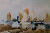 IN HARBOUR by Frank Sherwin. ORIGINAL PRINT ON CARD, WITH TITLED MOUNT