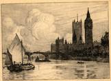 WESTMINSTER BRIDGE & HOUSES OF PARLIAMENT. ORIGINAL ETCHING  by CYRIL H BARRAUD
