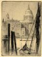 ST PAUL'S CATHEDRAL FROM RIVER THAMES. ORIGINAL ETCHING  by CYRIL H BARRAUD