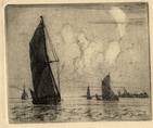 TRAWLERS OFF ERITH, KENT. ORIGINAL ETCHING  by CYRIL H BARRAUD