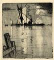 BOATS OFF ERITH KENT. ORIGINAL ETCHING  by CYRIL H BARRAUD