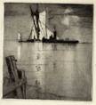 BOATS OFF ERITH. ORIGINAL ETCHING  by CYRIL H BARRAUD