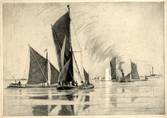 THAMES TRAWLERS OFF ERITH. ORIGINAL ETCHING  by CYRIL H BARRAUD