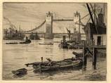 TOWER BRIDGE & POOL OF LONDON. ORIGINAL ETCHING  by CYRIL H BARRAUD