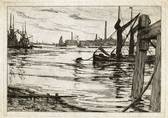 THAMES & THE ISLE OF DOGS 1911. ORIGINAL ETCHING by CYRIL H BARRAUD