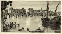 OLD LONDON BRIDGE (STUART PERIOD). ORIGINAL ETCHING by CYRIL H BARRAUD