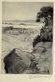 LANDSCAPE WITH VILLAGE BELOW. ORIGINAL ETCHING by CYRIL H BARRAUD