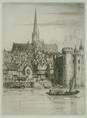 OLD ST PAULS CHURCH FROM THAMES. ORIGINAL ETCHING by CYRIL H BARRAUD
