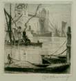 TOWER BRIDGE, SIDE VIEW & POOL OF LONDON. ORIGINAL ETCHING by CYRIL H BARRAUD